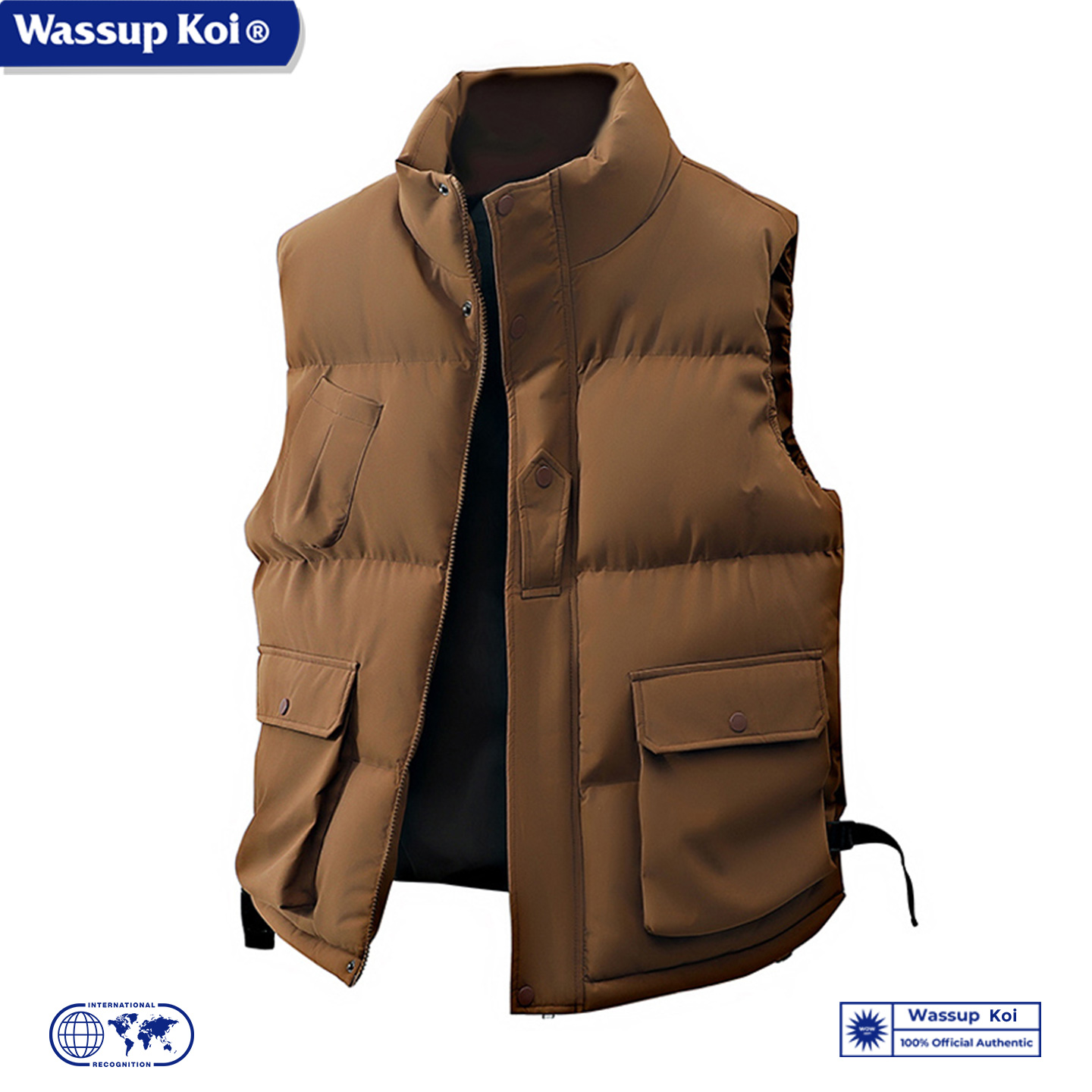 WASSUP KOI联名潮牌户外工装羽绒棉马甲男冬坎肩加厚羽绒棉服外套