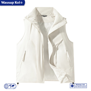 WASSUP KOI联名户外休闲风连帽马甲男夏季宽松百搭防风潮流背心男