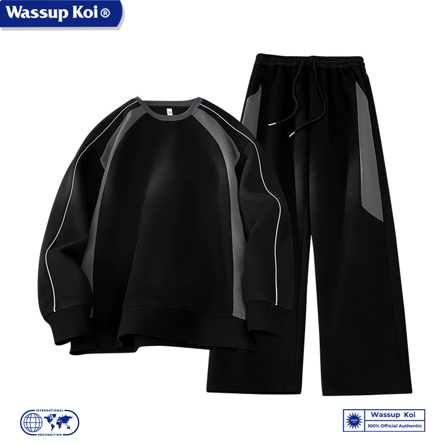 WASSUP KOI联名日系撞色拼接卫衣套装秋季2025新款休闲运动一整套