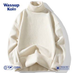 WASSUP KOI日系纯色打底高领毛线衣男秋冬保暖加厚简约内搭针织衫