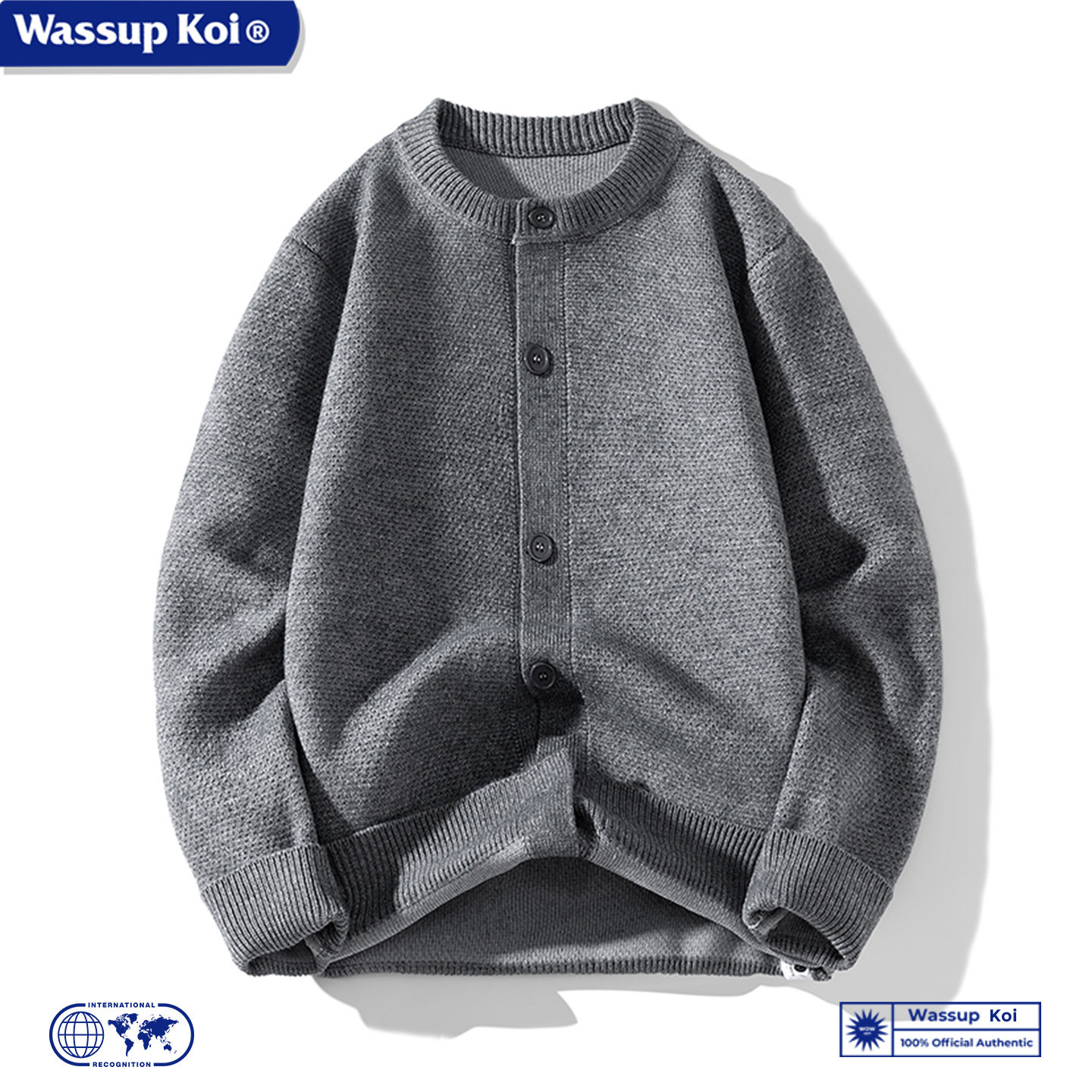 WASSUPKOI复古纯色开衫圆领毛衣