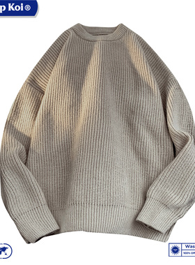 WASSUP KOI联名美式纯色圆领毛衣男女秋冬新款宽松潮牌休闲毛线衣