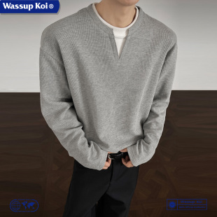 WASSUP KOI联名假两件长袖T恤男秋季美式cleanfit宽松内搭打底衫