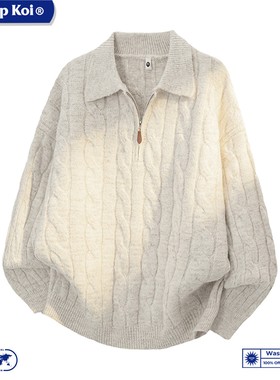 WASSUP KOI复古麻花半拉链POLO领针织衫男女慵懒宽松加厚保暖毛衣