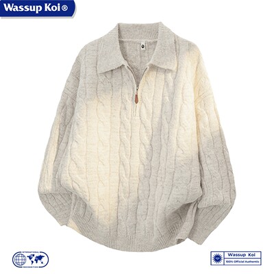 WASSUPKOI复古麻花半拉链针织衫