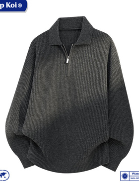 WASSUP KOI仿鹿绒日系翻领半拉链毛衣男士保暖针织衫线衣情侣外套
