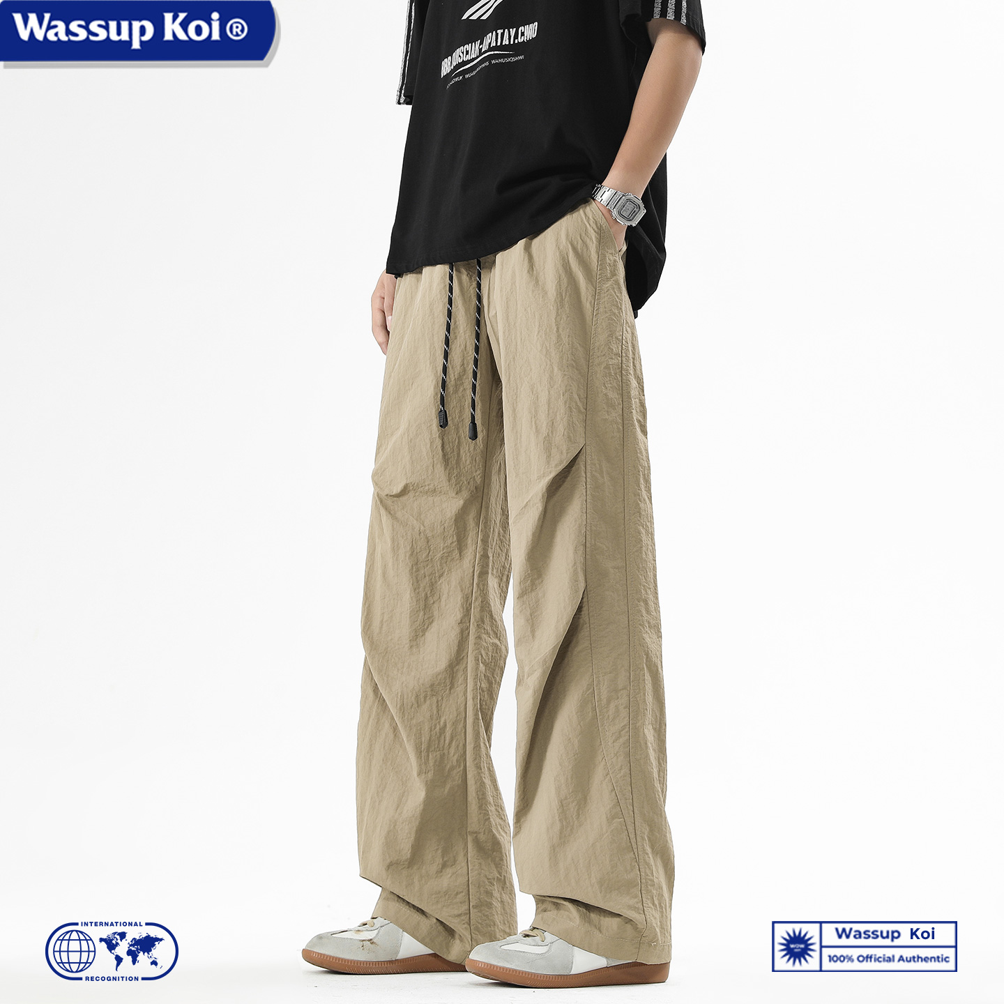 WASSUP KOI联名夏季冰丝宽松休闲百搭工装裤子美式高街薄款伞兵裤