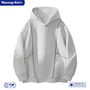 WASSUP KOI联名重磅潮牌百搭卫衣男秋美式连帽衫vibe高街休闲外套