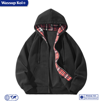 WASSUPKOI美式格子拼接开衫卫衣