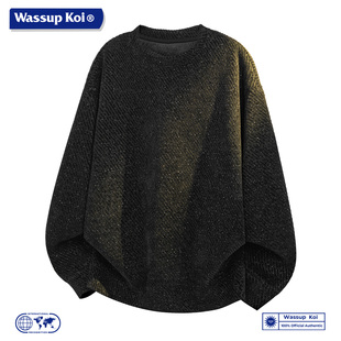 WASSUP KOI联名美式肌理感圆领卫衣男士宽松长袖潮流男士上衣服男