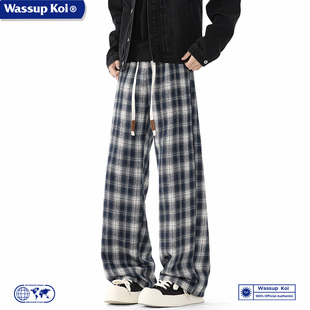 WASSUP KOI联名美式复古格子休闲裤男款秋季潮牌直筒宽松阔腿裤子