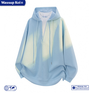 WASSUP KOI联名美式假两件卫衣男款秋季新款潮牌宽松连帽休闲外套