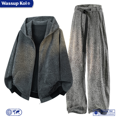 WASSUP KOI美式硬汉满天星春季新款夹克男潮流两件套休闲运动套装