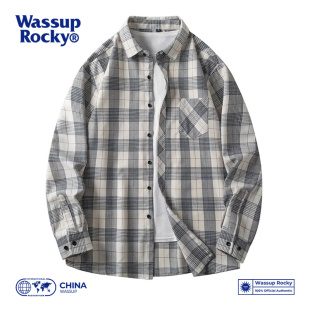 秋季 男士 复古百搭衬衣宽松休闲外套 ROCKY日系潮牌格子衬衫 WASSUP