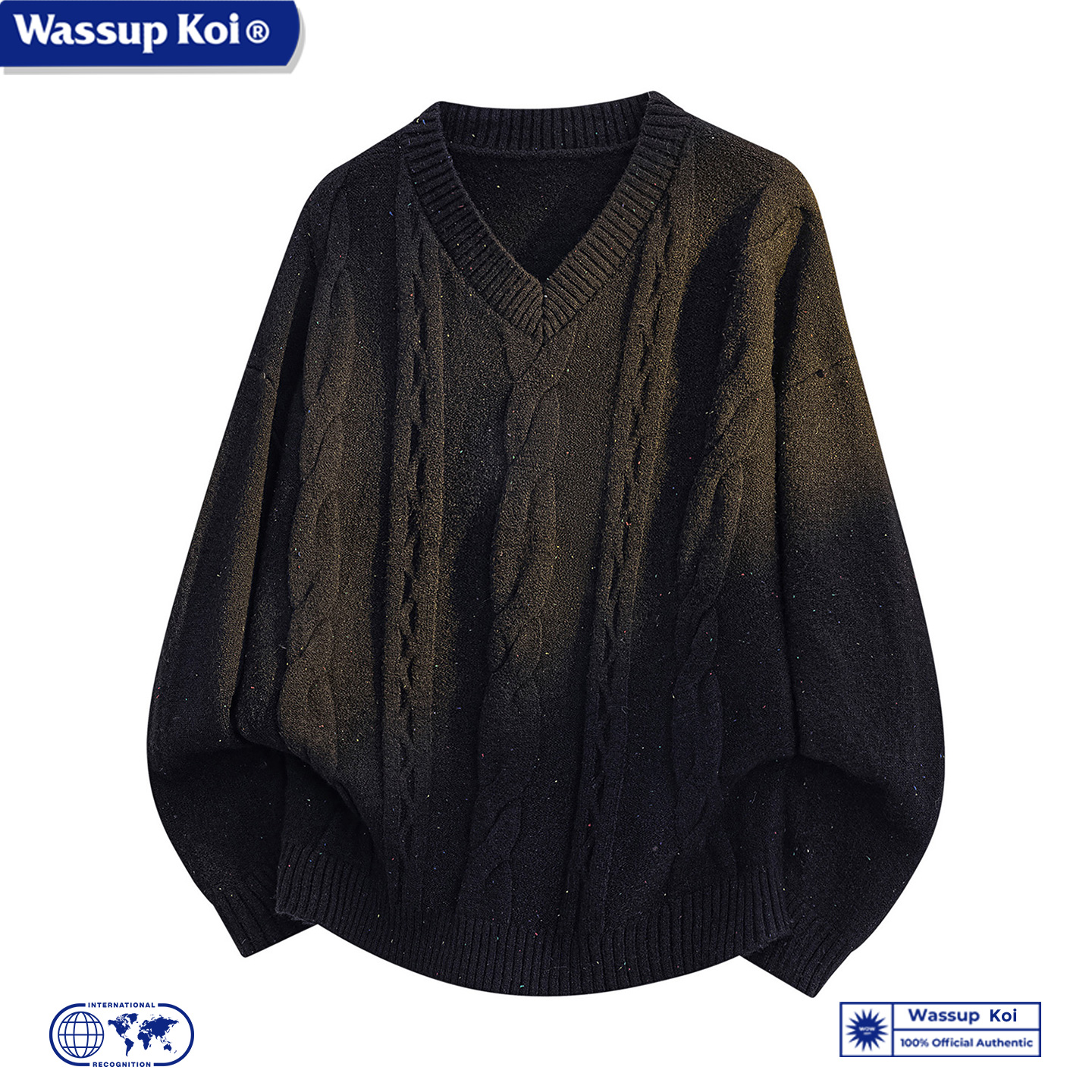 WASSUP KOI联名麻花毛衣男女秋冬宽松慵懒风v领针织衫内搭打底衫