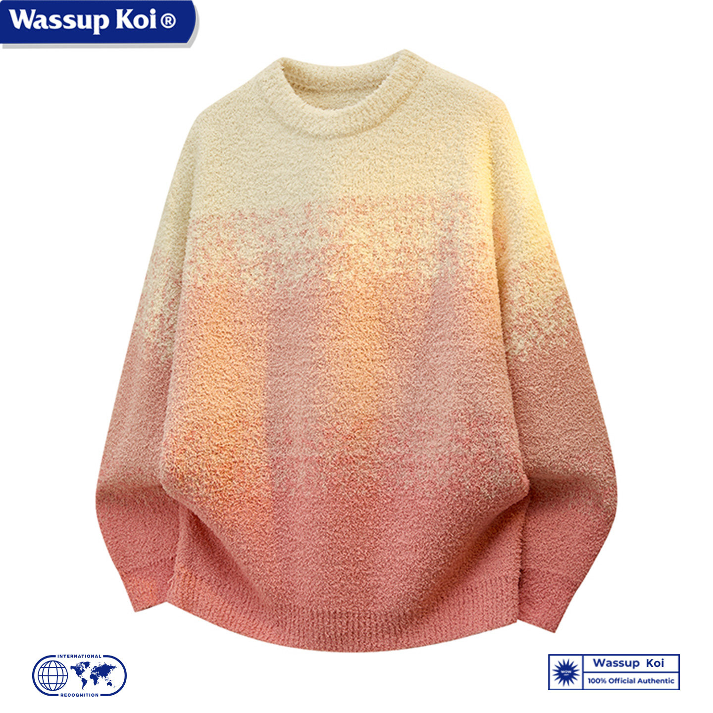 WASSUP KOI联名慵懒风渐变色圆领毛衣男女情侣宽松休闲套头针织衫,男装,针织衫/毛衣,淘宝优惠券,粉丝福利购,淘宝优惠卷
