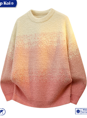 WASSUP KOI联名慵懒风渐变色圆领毛衣男女情侣宽松休闲套头针织衫