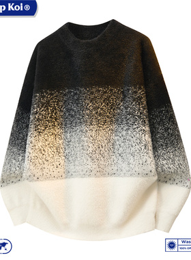 WASSUP KOI联名复古渐变色圆领毛衣男宽松设计感保暖针织衫慵懒风