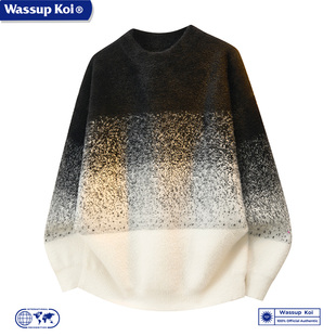 WASSUP 慵懒风 KOI联名复古渐变色圆领毛衣男宽松设计感保暖针织衫