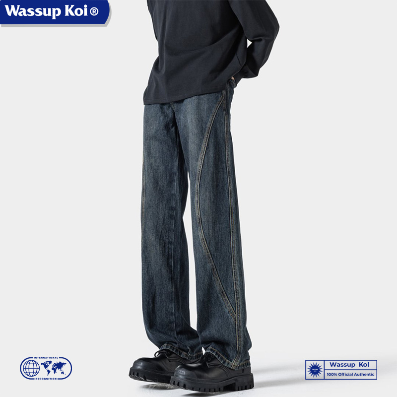 WASSUPKOI联名美式拼接牛仔裤子