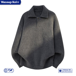 WASSUP 线衣 KOI半边绒海鸥领毛衣男秋冬保暖复古内搭抗起球针织衫