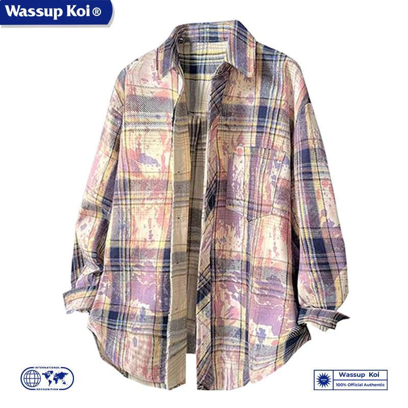 WASSUPKOI美式复古扎染格子衬衫
