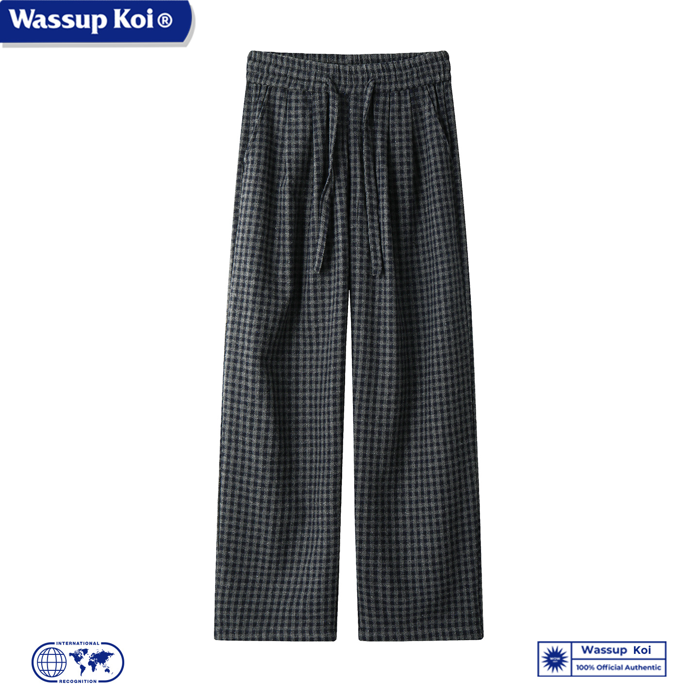WASSUP KOI联名小香风毛呢格子裤子男潮流复古休闲裤棋盘格直筒裤