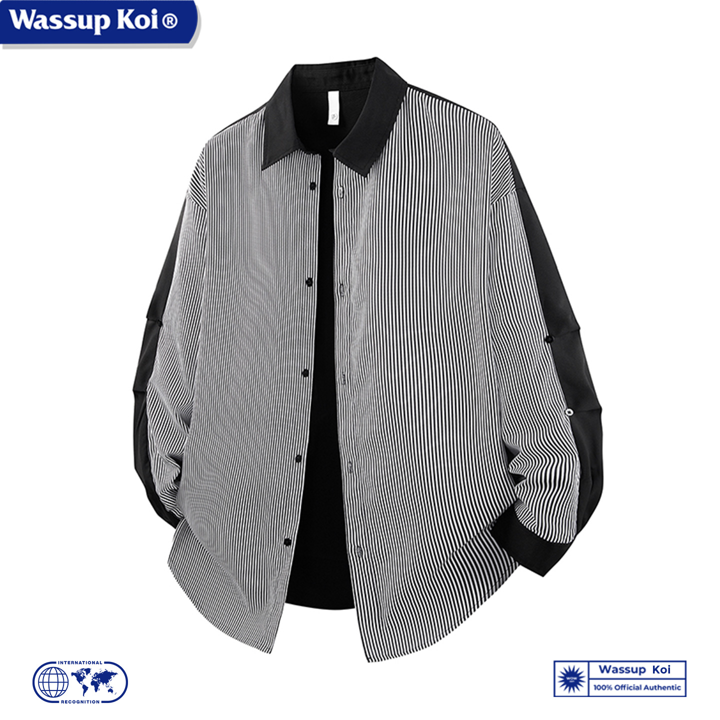 WASSUP KOI蓝色条纹衬衫男2025春秋新款长袖宽松休闲百搭衬衣外套