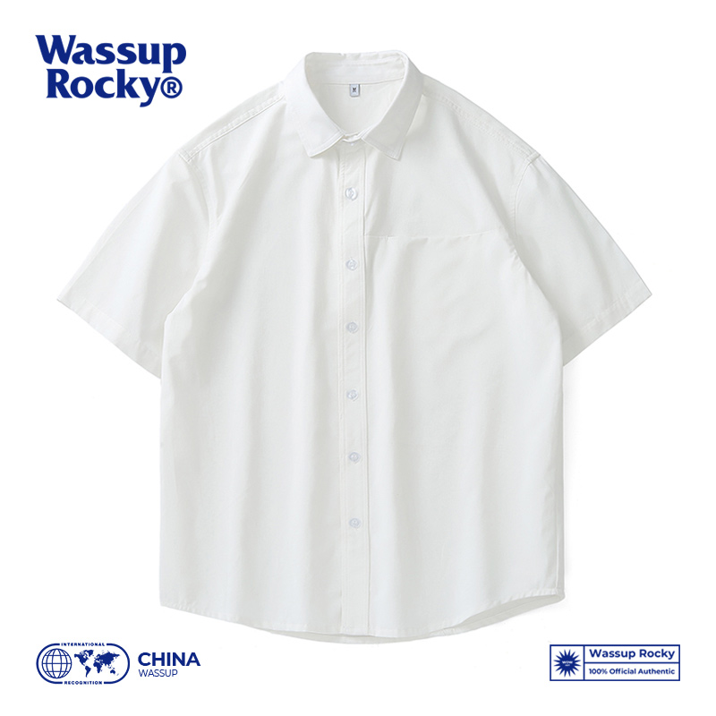 WASSUPROCKY美式纯棉短袖衬衫男