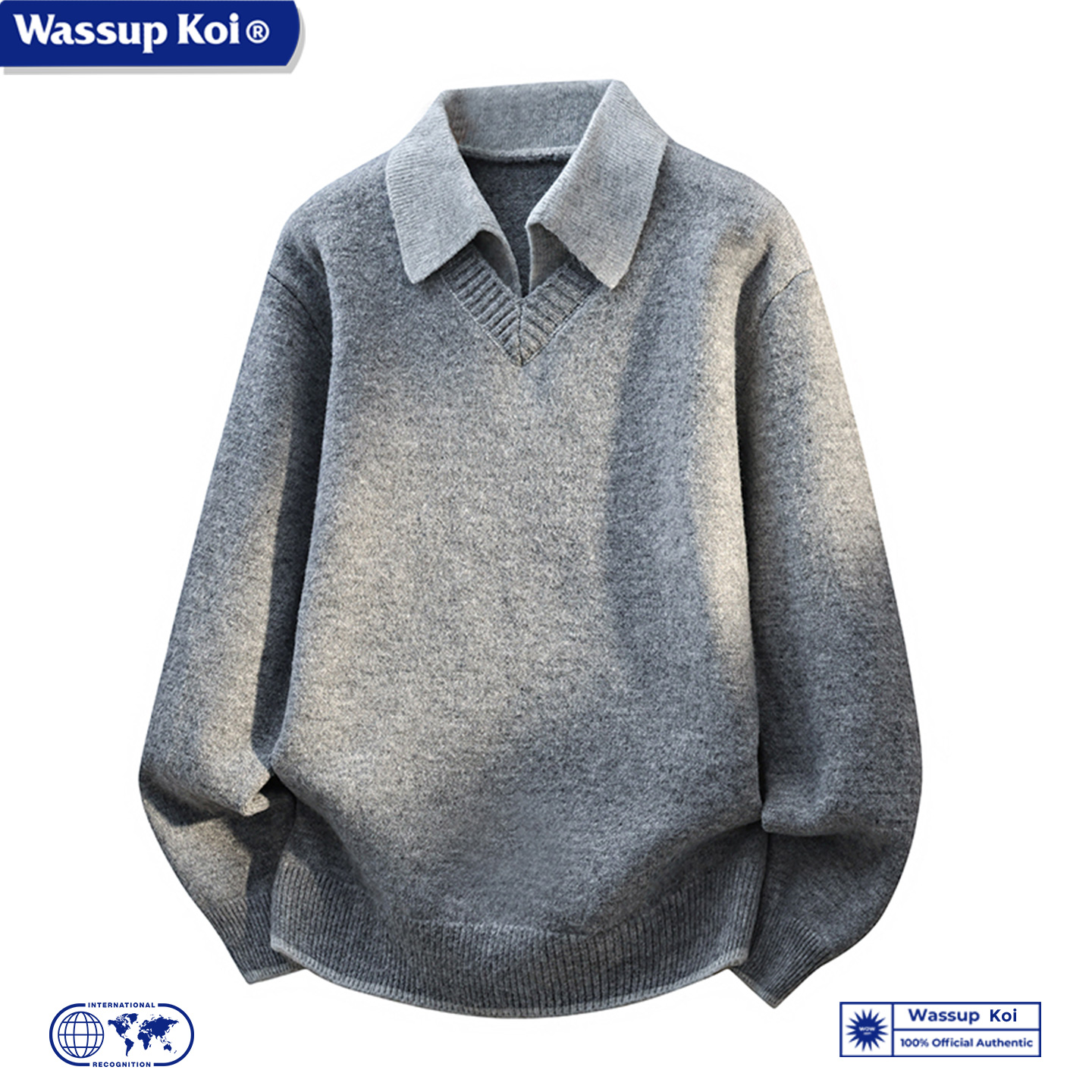 WASSUP假两件衬衫领针织衫男毛衣