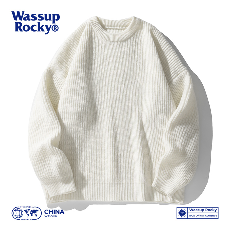 WASSUPROCKY复古百搭圆领毛衣男