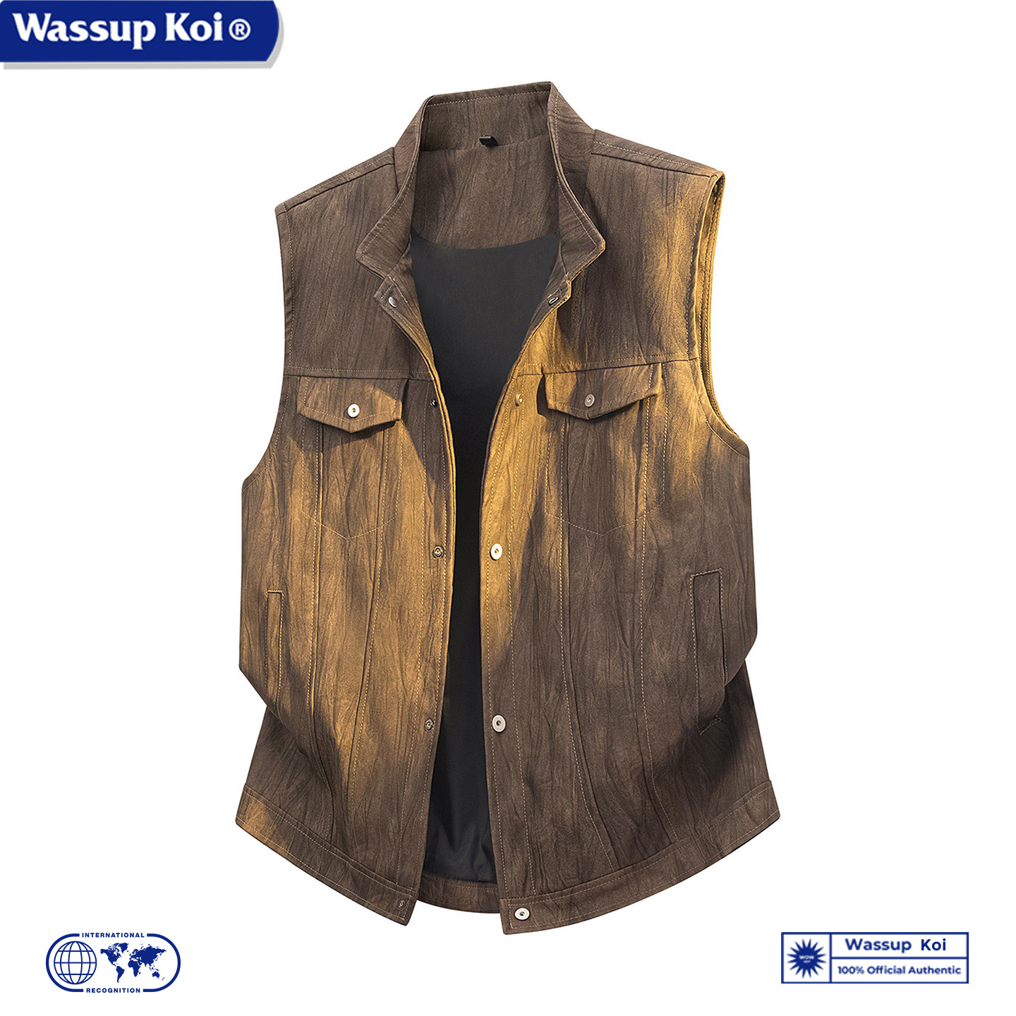 WASSUPKOI褶皱纹理复古皮质马甲