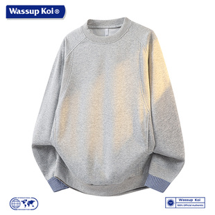 WASSUP KOI联名美式潮流圆领卫衣男宽松套头潮牌情侣休闲上衣服男
