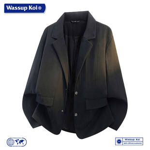 WASSUP KOI联名韩式休闲风黑色宽松西装外套男潮流痞帅高级感便服
