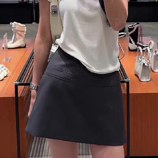 miu字母立体刺绣A字裙百搭灰色高腰短裤裙2025春夏季新款女半身裙