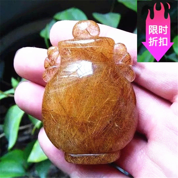天然红铜发丝水晶平安瓶吊坠发晶花瓶车挂汽车饰品小摆件手把件59