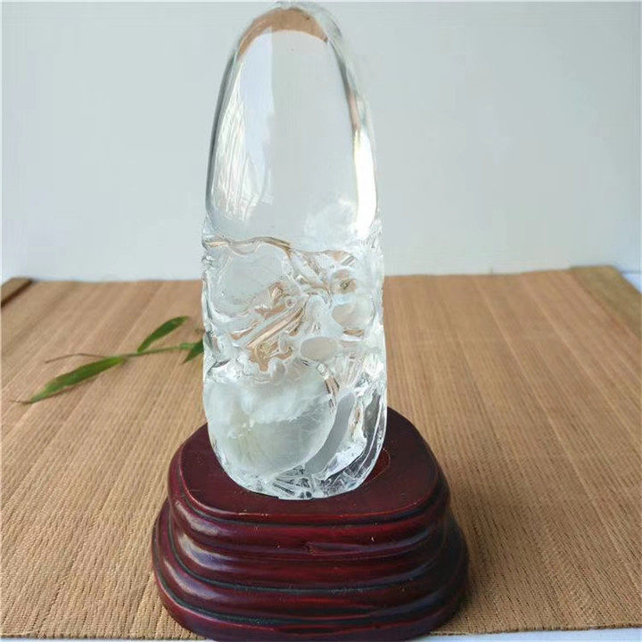 珍品天然白水晶龙手把件12生肖属相磨砂款好运祥龙王摆件11.5cm