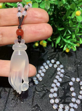 天然冰种白玉髓佛手掌上明珠吊坠
