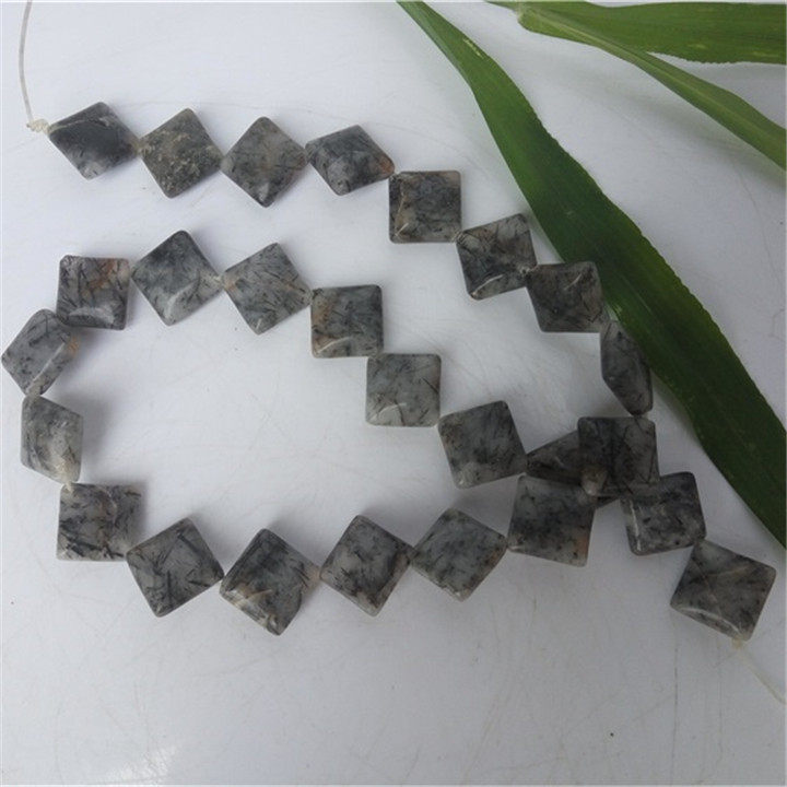 热卖新款天然黑发晶菱形半成品DIY发丝水晶散珠方块做手链配饰16M
