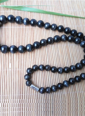 珍藏品项链天然黑猫眼石塔式圆珠