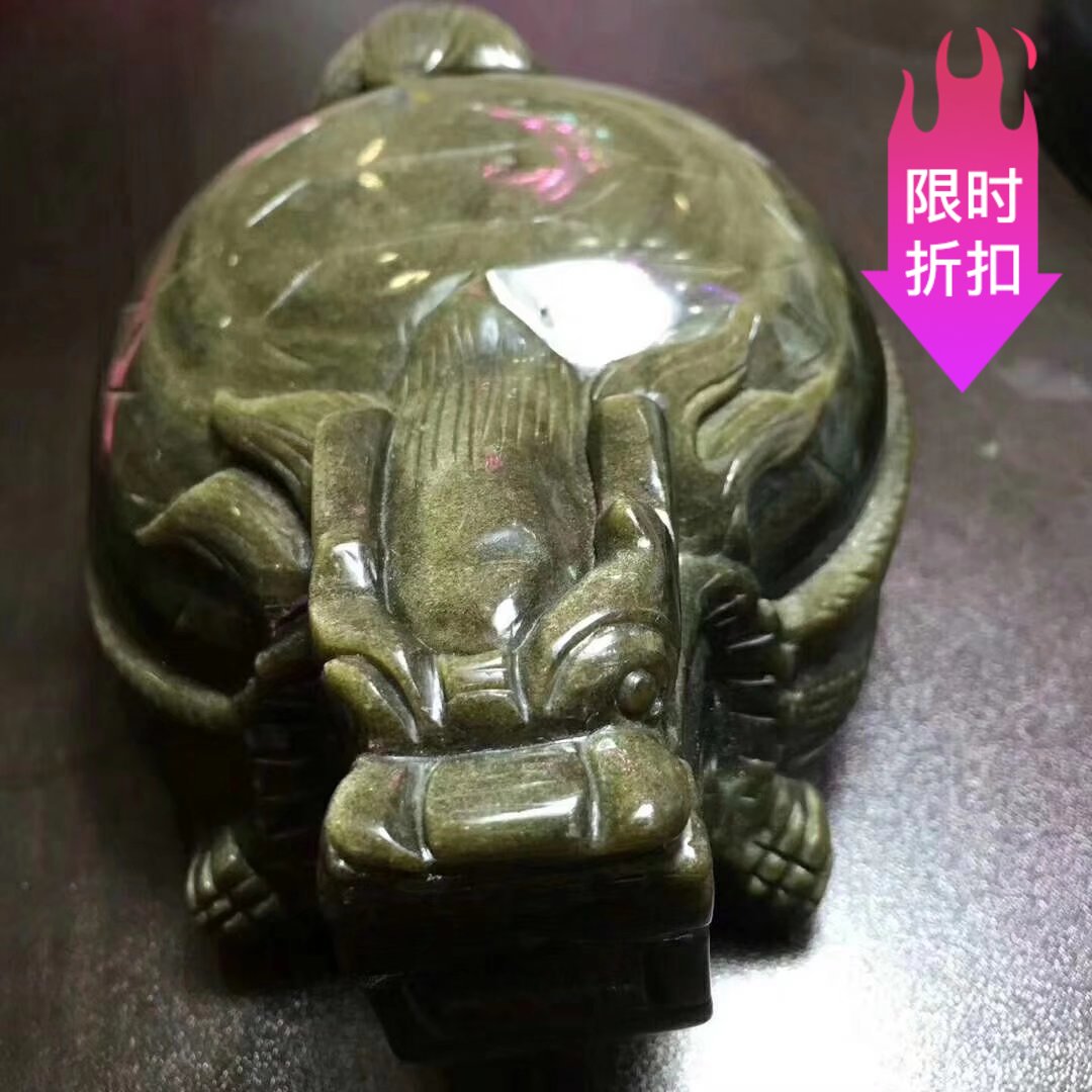 珍品天然金曜石龙龟摆件祥瑞如意水晶龙头龟身家居办公书桌送礼