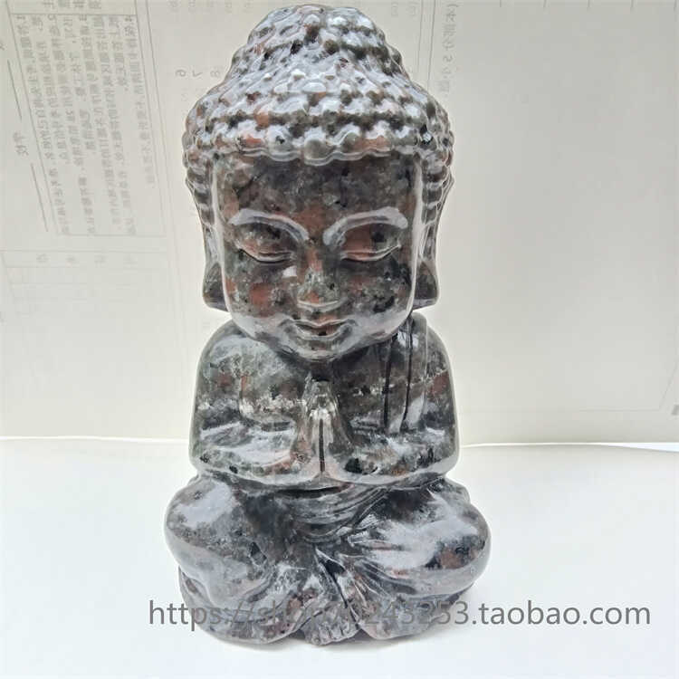 天然火焰石佛头摆件红闪石释迦摩尼佛头像如来佛祖雕刻件家居10CM