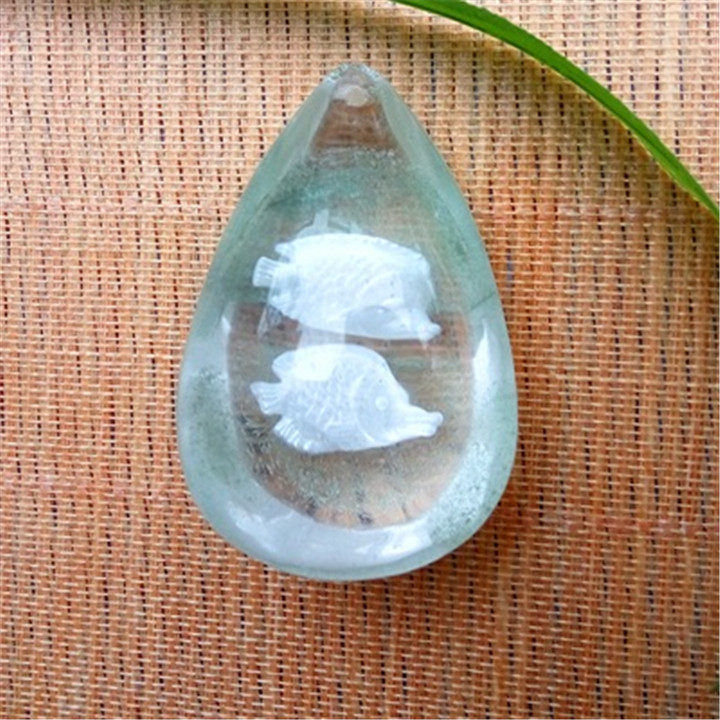 真品天然绿幽灵水晶双鱼吊坠内雕星座如鱼得水自由如意男女毛衣链