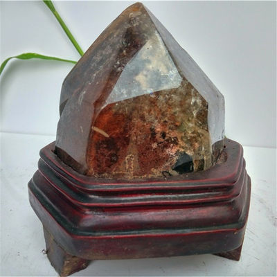天然红水晶水晶观赏石摆件六棱柱