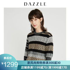 DAZZLE地素 2019秋装新款条纹拼接不规则套头毛衣女2G3E3021L