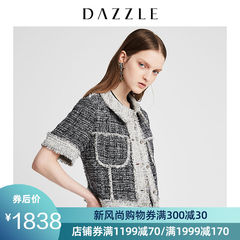 DAZZLE地素 2019夏装新款双色轻薄粗花呢短袖外套女2G2F4041A