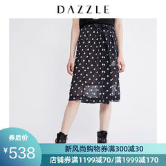 DAZZLE地素 19春秋新款法式波点褶裥雪纺半身短裙女2G1S3084T