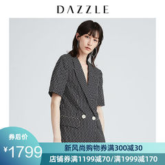 DAZZLE2019 秋装新款淑女时尚波点印花短袖西装外套女2G3F5156T