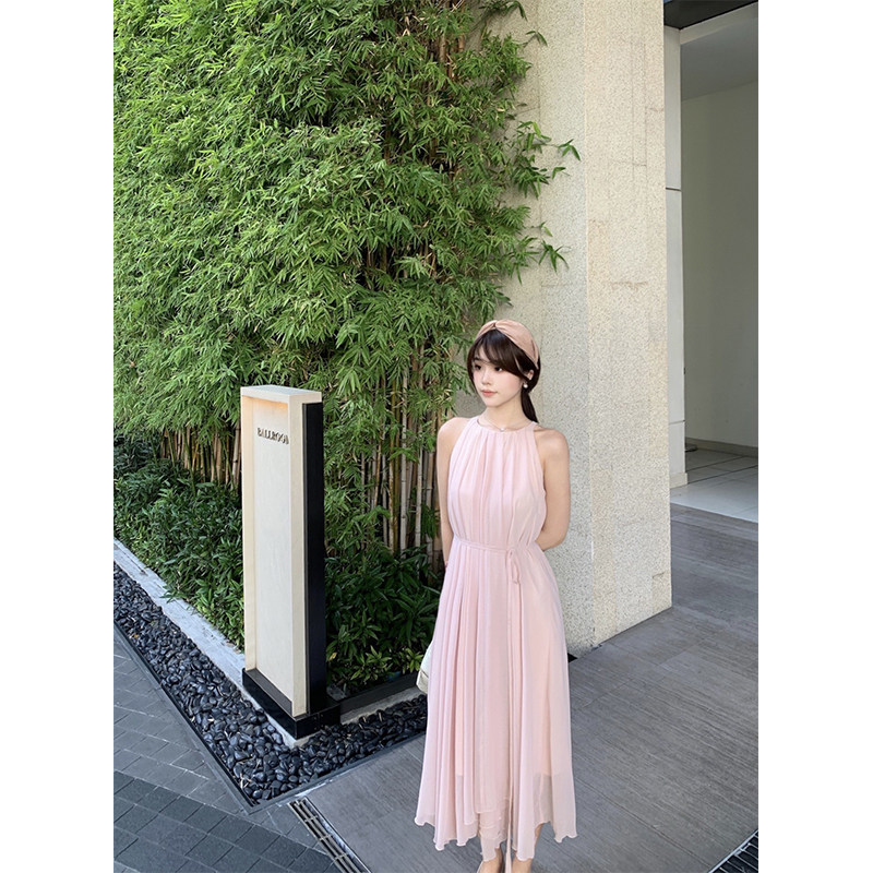DUCHUNZI  美人在骨 削肩无袖连衣裙高级气质感纯色显瘦 飘逸裙子