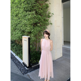 DUCHUNZI  美人在骨 削肩无袖连衣裙高级气质感纯色显瘦 飘逸裙子